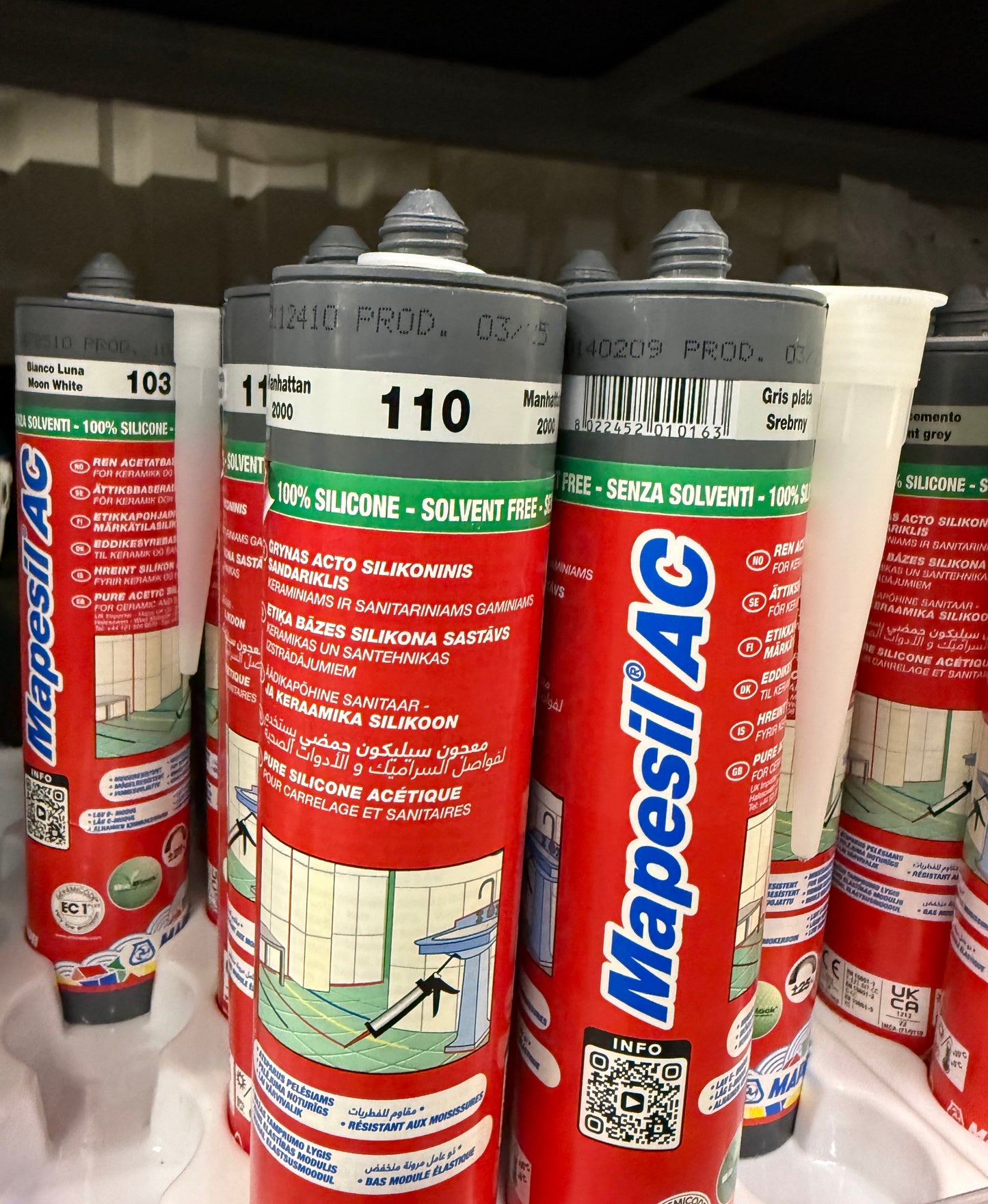 Mapei Mapesil AC 310ml harmaa silikoni (väri 110 Manhattan), ammattimainen homeenkestävä saumausaine märkätiloihin ja keraamisille laatoille
